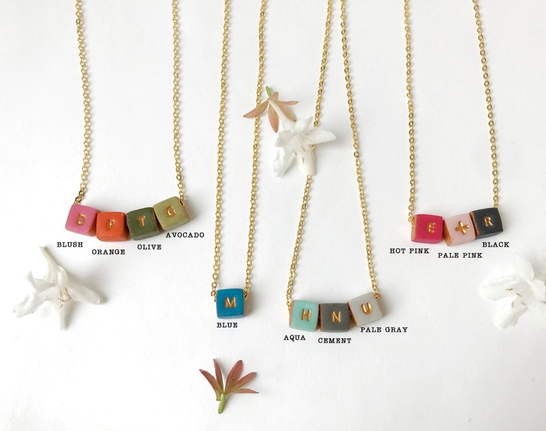 Colorful Tiny Cubes Initial Necklace, Color Family Necklace image 10
