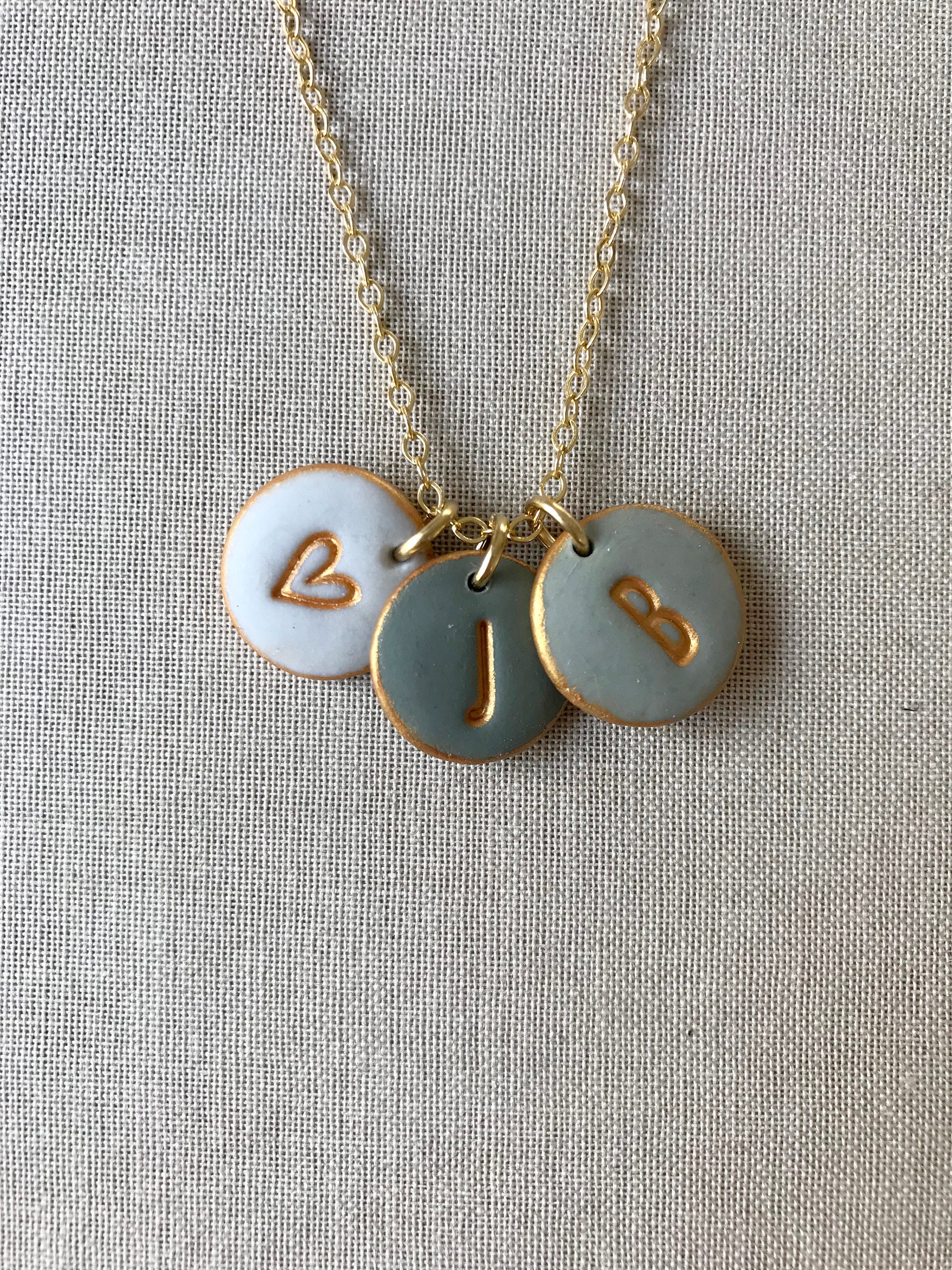 Couple's initials Charm Necklace in cement shades, 1 letter, 2 letters, 3 letters Necklace, Mother's Day Jewelry, handmade