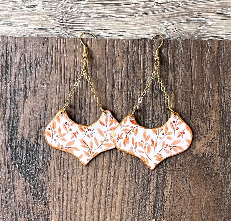 Floral Earrings, Cottage Jewelry, French Country Jewelry, Mustard Earrings, Liberty Print, Acrylic Earrings, Laura Ashley style image 3