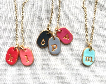 Family Necklace with Initials, 1,2,3,4,kids letter necklace, dainty, color, teen gift, red, coral, black, magenta, cool trendy jewelry