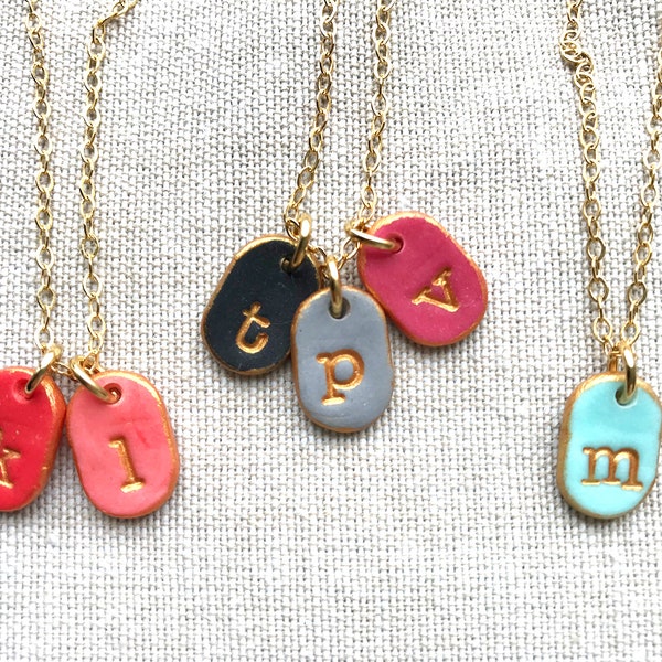 Family Necklace with Initials, 1,2,3,4,kids letter necklace, dainty, color, teen gift, red, coral, black, magenta, cool trendy jewelry