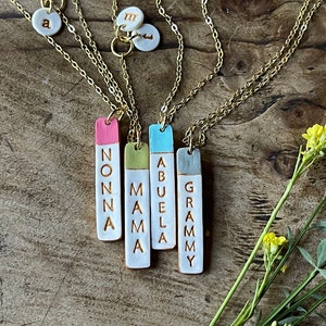 Stamped Reversible Bar Necklace, Christmas Gift, Name stamped Colorful Vertical Bar on Gold chain, Dainty Women's Jewelry, 2 in 1 Necklace image 2