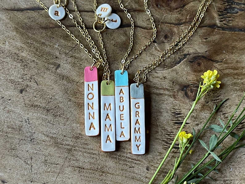 Stamped Reversible Bar Necklace, Christmas Gift, Name stamped Colorful Vertical Bar on Gold chain, Dainty Women's Jewelry, 2 in 1 Necklace image 2