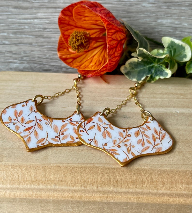 Floral Earrings, Cottage Jewelry, French Country Jewelry, Mustard Earrings, Liberty Print, Acrylic Earrings, Laura Ashley style image 8