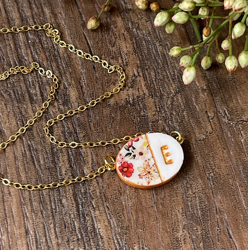 Small Letter Necklace, Dainty Floral Necklace, Woodland Wedding, Boho Fall jewelry, Burnt Orange Wedding, Autumn Jewelry, Petite Necklace image 6