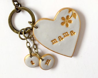 Heart Keychain for Mom, Nana, Nonna, Oma, Grandma, Grammy, Aunt, Kids stamped initials, Mothers Day Keychain