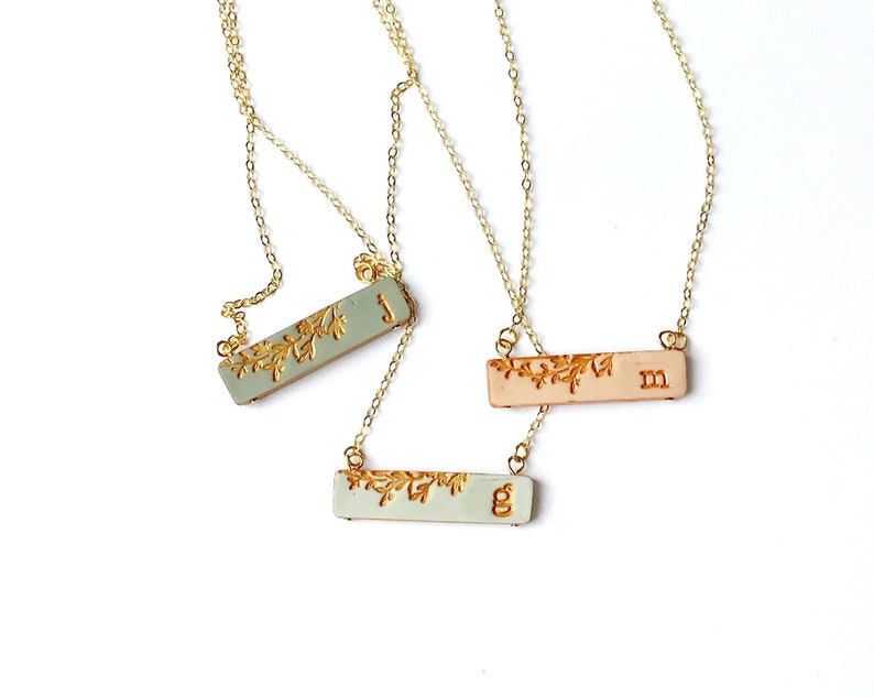 Personalized gifts for her, Concrete bar necklace, necklace unique, botanical jewelry, bridesmaids gifts for wedding day, letter necklace image 2