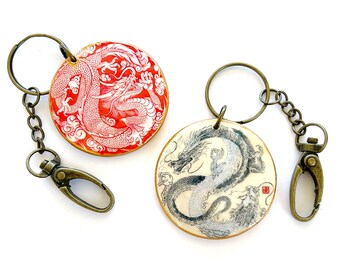 Dragon Jewelry, Dragon Gift, Chinese Year of the Dragon, Chinese Zodiac Gift, Dragon Keychain, Chinese Dragon, Red Dragon