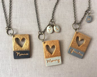 Mama Heart Necklace, Stamped for mom, for grandma, Nonna, Oma, Yia Yia, Stamped name necklace, handmade gift, Personalized for Mothers Day