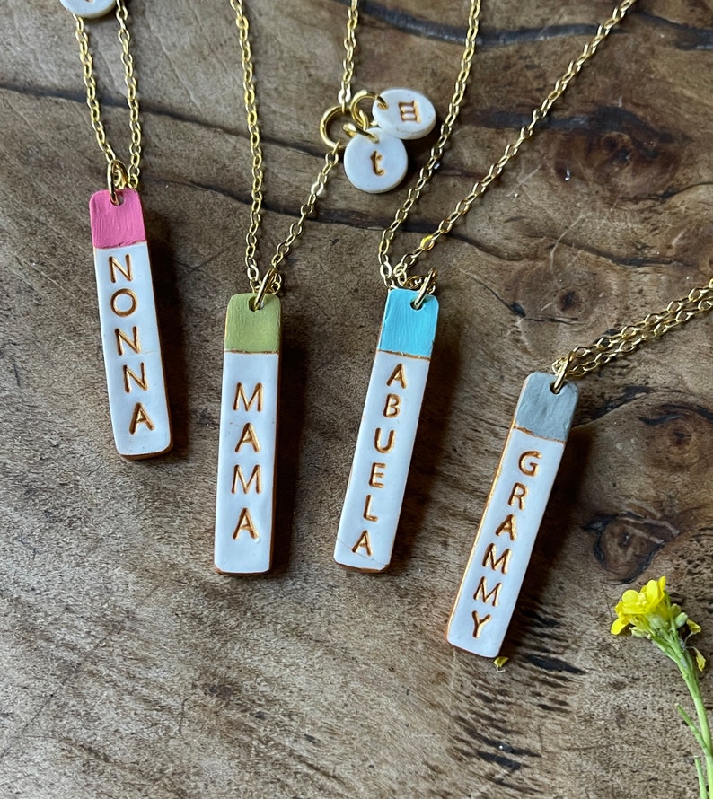 Stamped Reversible Bar Necklace, Christmas Gift, Name stamped Colorful Vertical Bar on Gold chain, Dainty Women's Jewelry, 2 in 1 Necklace image 6