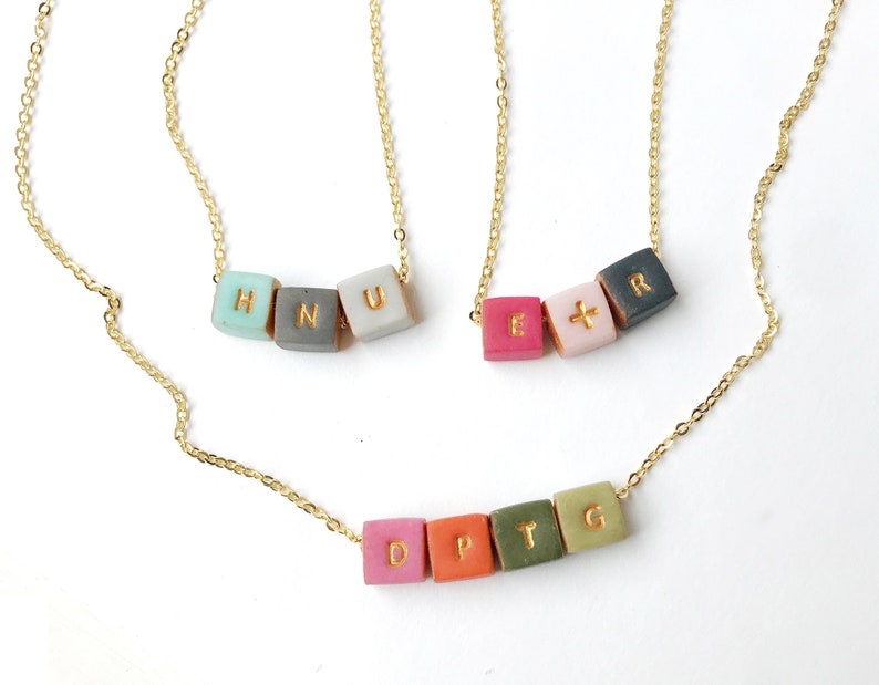 Colorful Tiny Cubes Initial Necklace, Color Family Necklace image 3
