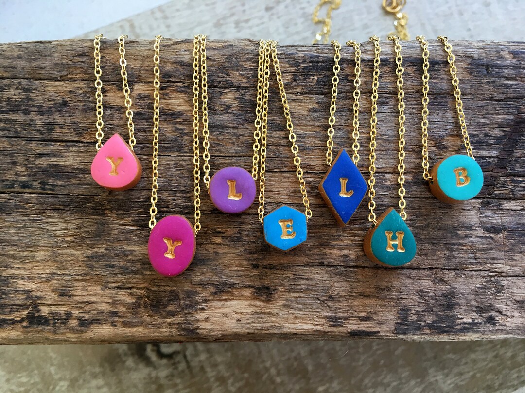 Handmade Clay Initial Pendant: Colorful Personalized Necklace - Etsy