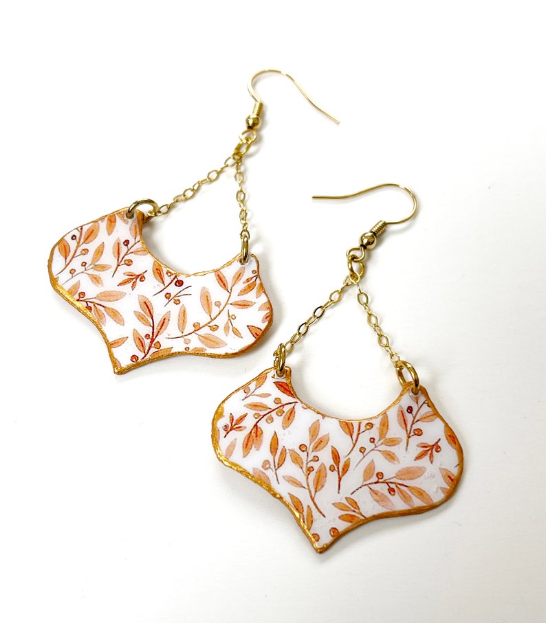 Floral Earrings, Cottage Jewelry, French Country Jewelry, Mustard Earrings, Liberty Print, Acrylic Earrings, Laura Ashley style image 5