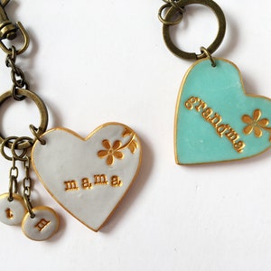 Heart Keychain for Mom, Nana, Nonna, Oma, Grandma, Grammy, Aunt, Kids stamped initials, Mothers Day Keychain image 8