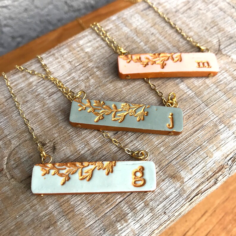 Personalized gifts for her, Concrete bar necklace, necklace unique, botanical jewelry, bridesmaids gifts for wedding day, letter necklace image 6