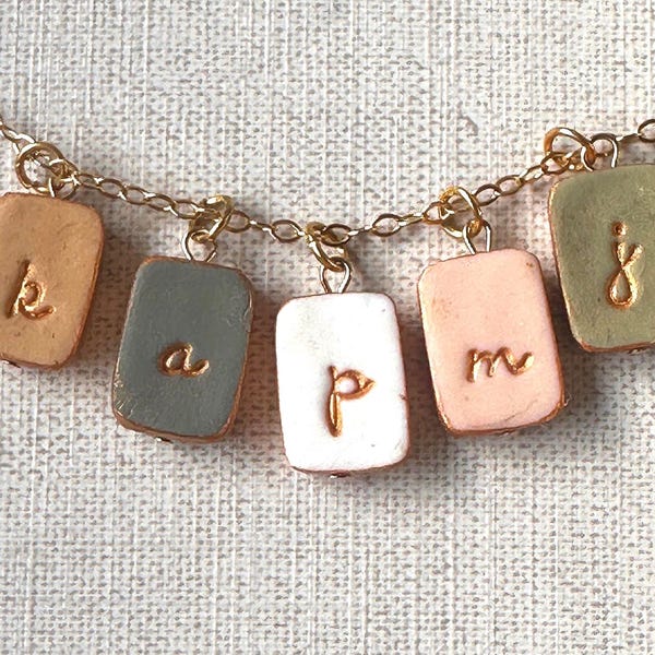 Small Simple Letter Necklace, Clay Charm, Mother Gift