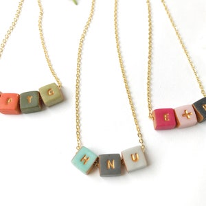 Colorful Tiny Cubes Initial Necklace, Color Family Necklace image 8