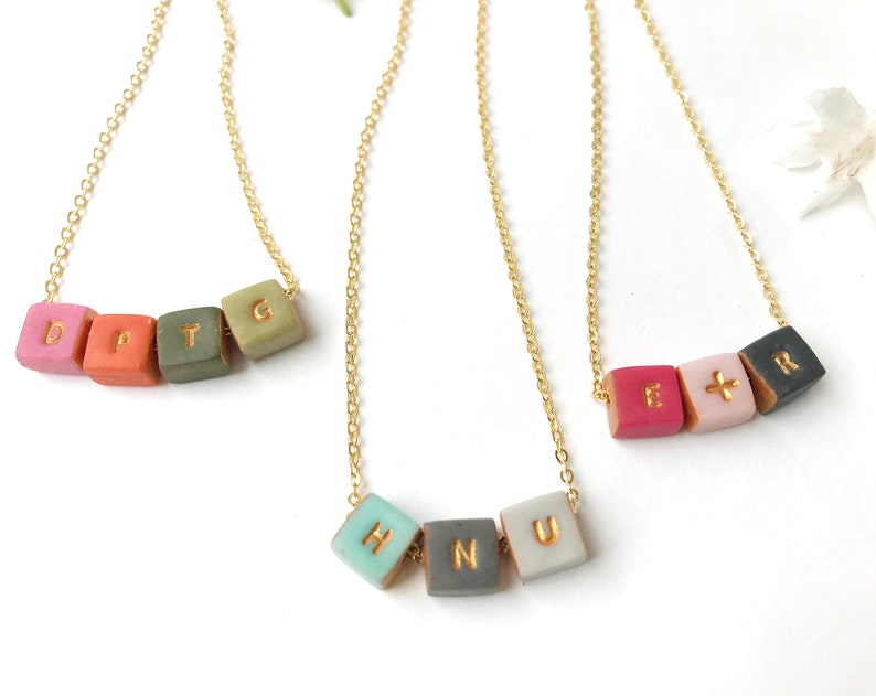 Colorful Tiny Cubes Initial Necklace, Color Family Necklace image 8