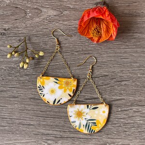 Floral Earrings, Cottage Jewelry, French Country Jewelry, Mustard Earrings, Liberty Print, Acrylic Earrings, Laura Ashley style image 6