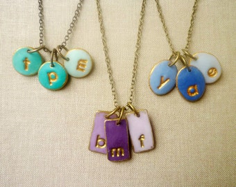 Personalized Mother's Day necklace, Small Letter, Triple Initial Necklace, Dainty letter charm, Color letter Necklace