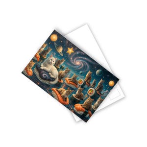 10 postales de gatos cósmicos: gatitos espaciales caprichosos, ideales para amantes de la papelería, los gatos, las felicitaciones, las tarjetas de regalo y la decoración artística.