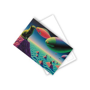 Ensemble de 10 cartes postales d'art vibrant, cadeau carte postale unique pour les amateurs d'art, motif poisson vintage, cartes de voeux colorées