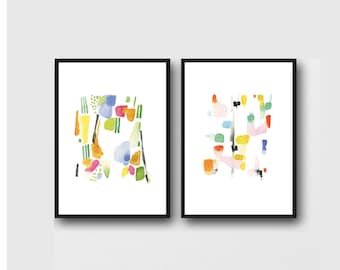 Set of 2 prints, Minimalist Wall Art, Colorful Watercolor Paintings, Abstract Watercolor Art prints