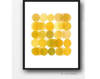 Yellow ArtPrint, Circles, Watercolor print, Kitchen Decor, Modern Minimalist Wall Art