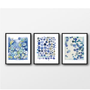 Set of 3 Watercolor Prints, Blue wall Art, Living Room Decor, Abstract Modern Art, Set of 3 Watercolor Prints