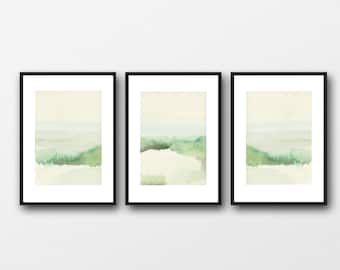 Watercolor art prints,  Watercolor landscape paintings blue landscape set of 3 watercolor paintings, giclee prints  the blue hour