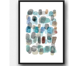 Ocean love, Abstract Watercolor Art, Watercolor print, Pebbles and Beach Finds