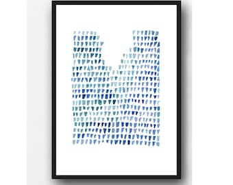 Modern Art, Minimalist Abstract Watercolor Painting, Sea Glass Art Blue Print