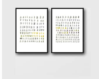 Watercolor neutral grey paintings, Set of two prints, Office Decor, Grey yellow minimalist painting, abstract art