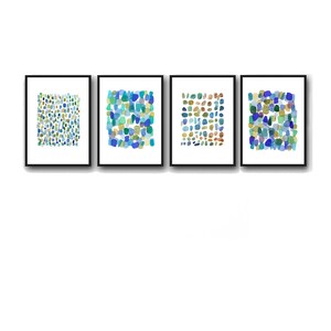 Print Set of 4 Watercolor Prints Gift set, Blue and Green Home Decor, set of 4 abstract watercolor prints, Sea glass Beach finds