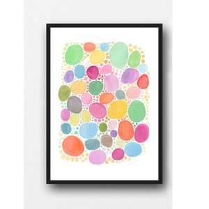 Colorful wall art, Nursery art, Abstract print, colorful art prints, watercolor painting pink yellow green