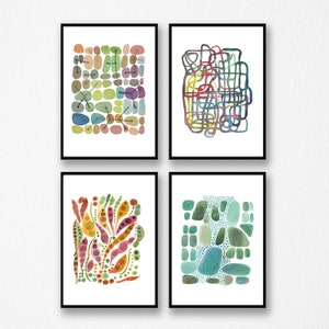 Set of 4 Watercolor Prints, Abstract Wall Art, Modern Gallery Wall Decor