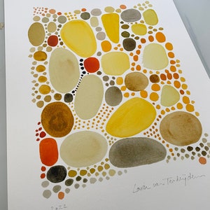 Yellow pebbles Fine art print giclee Watercolor painting abstract painting image 3