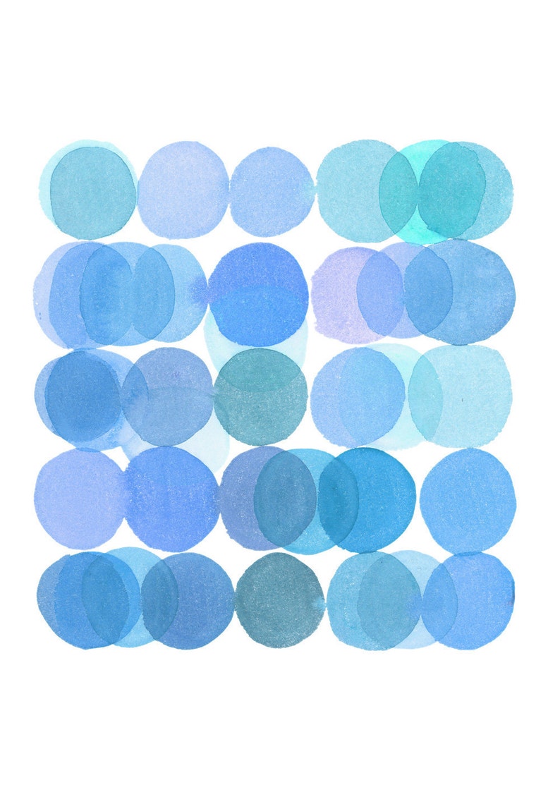 Blue Bubbles Watercolor Blue Painting Modern Home Decor Etsy