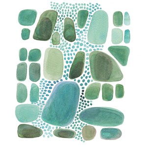 watercolor painting emerald green pebbles, modern abstract art, nature inspired painting image 5