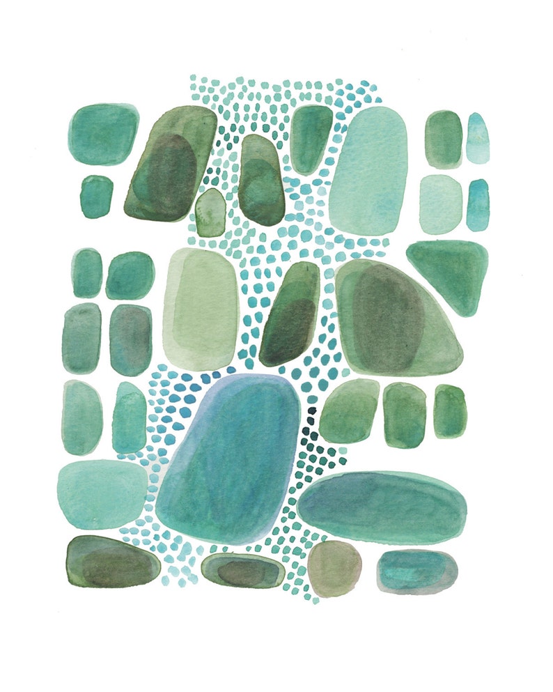 watercolor painting emerald green pebbles, modern abstract art, nature inspired painting image 5