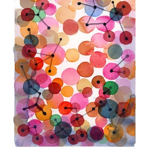 Abstract Painting, Watercolor Print, Constellation, Red pink Circles image 7