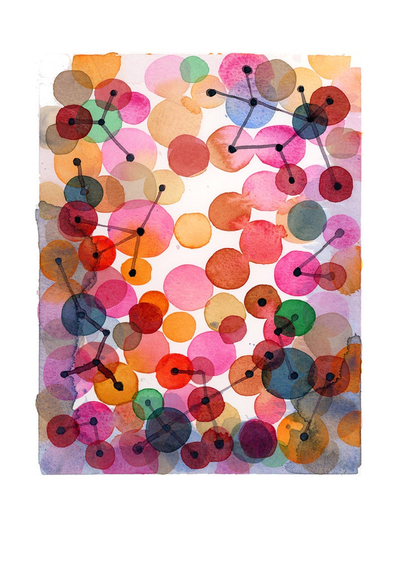 Abstract Painting, Watercolor Print, Constellation, Red pink Circles image 7