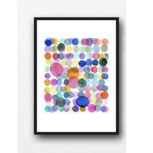 Colorful Watercolor Painting Colored Circles, Abstract Modern Wall Art, Baby Nursery decor