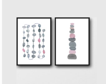 Minimalist Abstract Prints, Gray -Pink Wall Art, Scandinavian Art Prints, Minimalist Art, Set of 2 prints