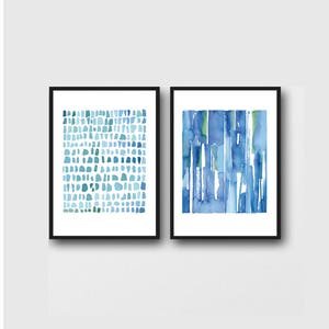 Abstract Watercolor Art Prints, set of 2, Blue Wall Art