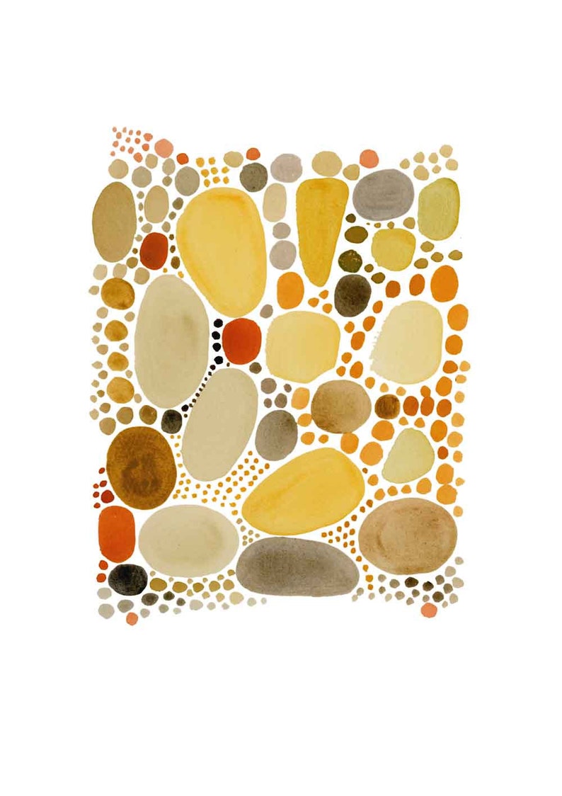 Yellow pebbles Fine art print giclee Watercolor painting abstract painting image 1