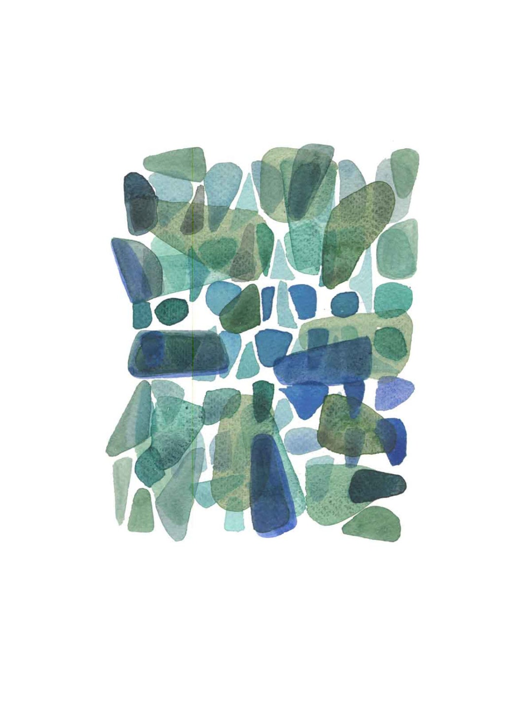 Sea Glass Wall Decor, Bathroom Art, Watercolor Painting Emerald Green