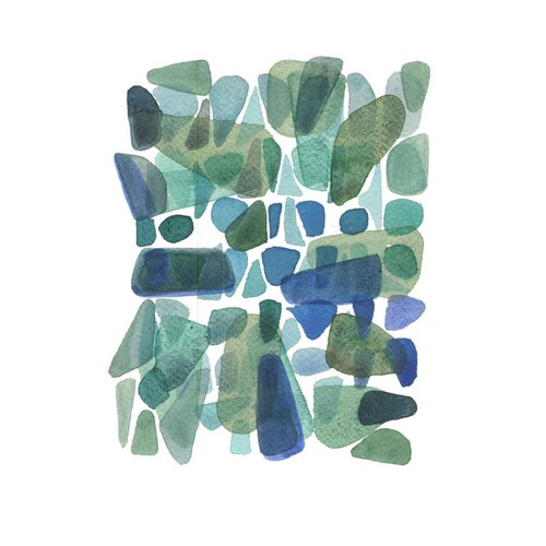 Sea Glass Wall Decor Bathroom Art Watercolor Painting Green Etsy