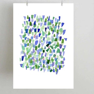 Sea Glass Art,Watercolor Print, Abstract Watercolor Painting Blue Green White