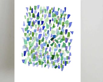 Sea Glass Art,Watercolor Print, Abstract Watercolor Painting Blue Green White